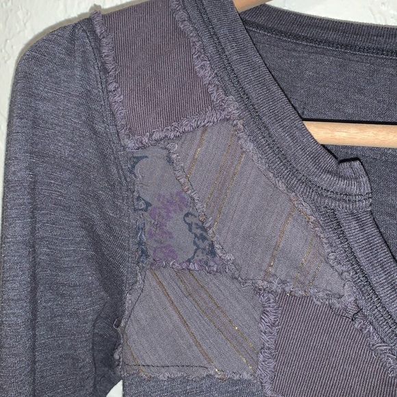 Free People Gray Henley Patchwork  Top - Picture 6 of 6